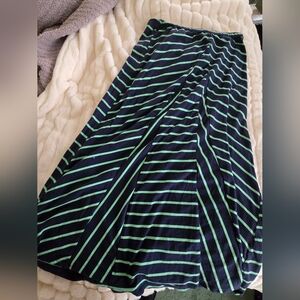 Olive & Oak Striped Navy and Green Women's Flare Maxi  Skirt